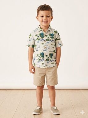 Next Kids Boys Tropical Sailboat Hawaiian Button Down Shirt Size 3-4Y EUC
